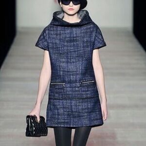 Marc by Marc Jacobs Blue Tweed Wool Blend Funnel Neck Mini Dress Small